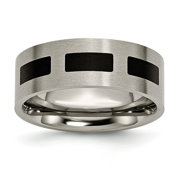 Titanium Black Accent Flat 8mm Brushed Band Ring - Size 7