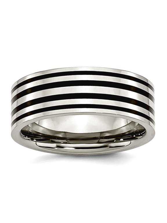 Titanium Flat Band Black Enamel Flat 8mm Polished Band Ring Size 6.5 Ring for Women and Men