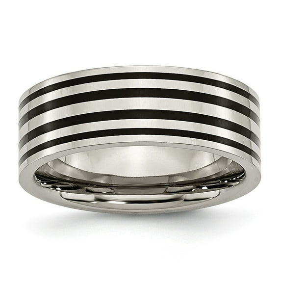 Titanium Black Enamel Flat 8mm Polished Band Ring - Size 7.5