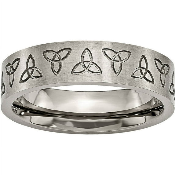 Titanium Flat Engraved Trinity Symbol Brushed 6mm Band