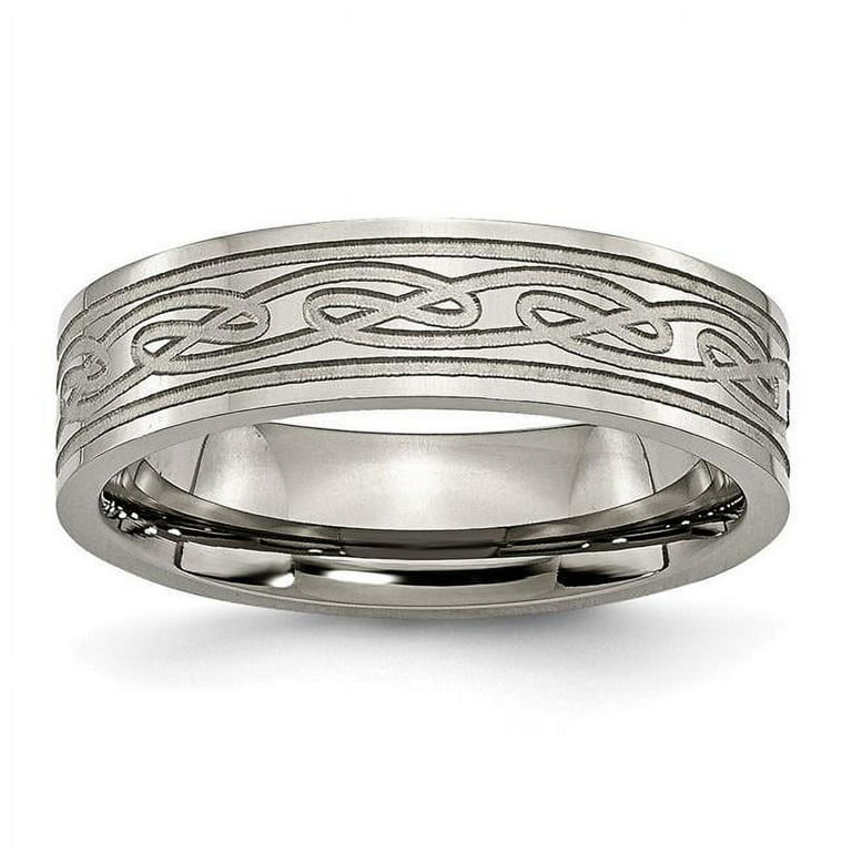 Titanium Flat 8mm Celtic Knot Laser Design Polished Band Titanium Flat 8mm Celtic Knot Laser Design Polished Band
