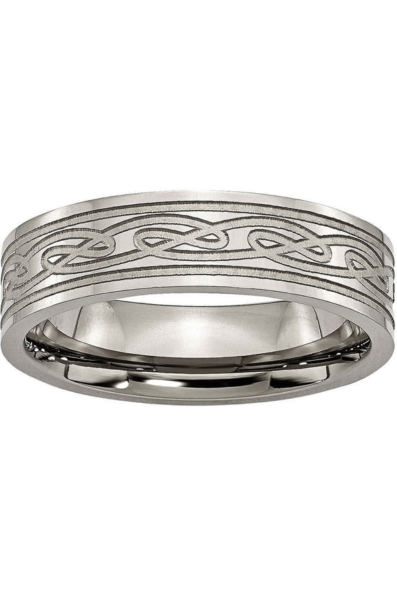 Titanium Flat Laser Etched Celtic Knot 6mm Polished Band