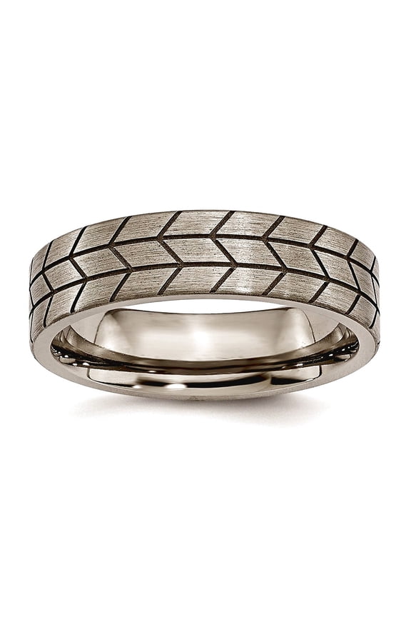 Titanium Flat Band Tread Design 6mm Brushed-Band Ring Size 7.5 - Band Style Ring for Women and Men