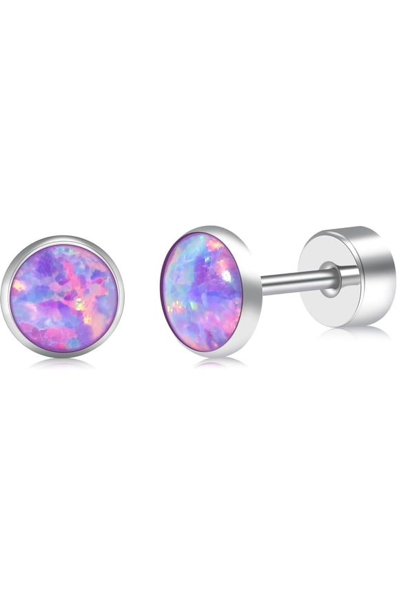 Titanium Flatback Earrings for Women Opal Fire and Snow Stud Earrings Flat Back Women Earrings Hypoallergenic Cartilage Flatback Earring Tragus Helix Tragus Conch Piercing 3mm-5mm