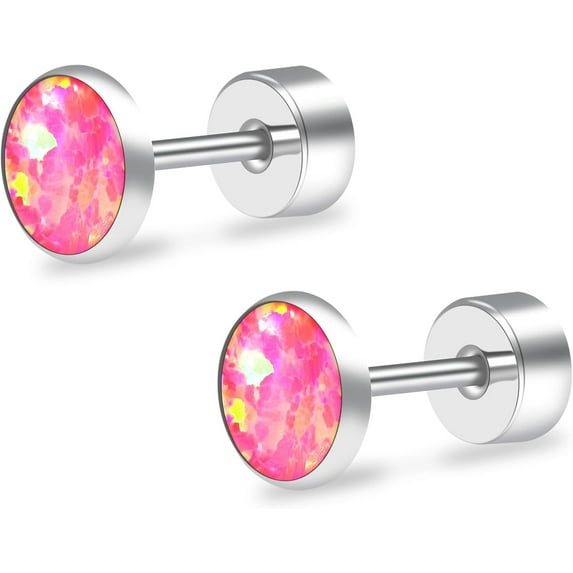 Titanium Flatback Earrings for Women Opal Fire and Snow Stud Earrings Flat Back Women Earrings Hypoallergenic Cartilage Flatback Earring Tragus Helix Tragus Conch Piercing 3mm-5mm