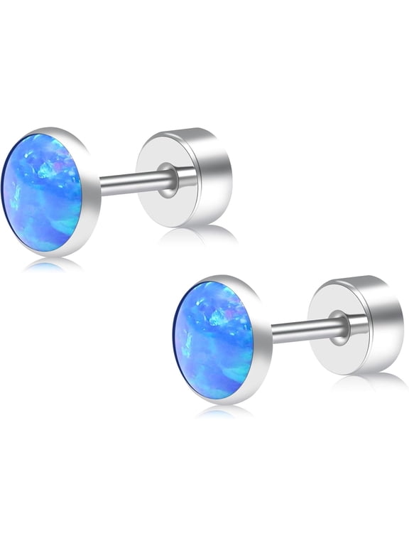 Titanium Flatback Earrings for Women Fire and Snow Stud Earrings Flat Back Women Earrings Hypoallergenic Cartilage Flatback Earring Tragus Helix Tragus Conch Piercing 3mm-5mm