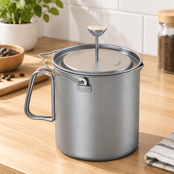 Titanium French Press Pot 1000mL/35 fl oz Coffee Maker Camping with Lid and Filter Titanium French Press Cup Backpacking for Outdoor Hiking Camp (1000ml)