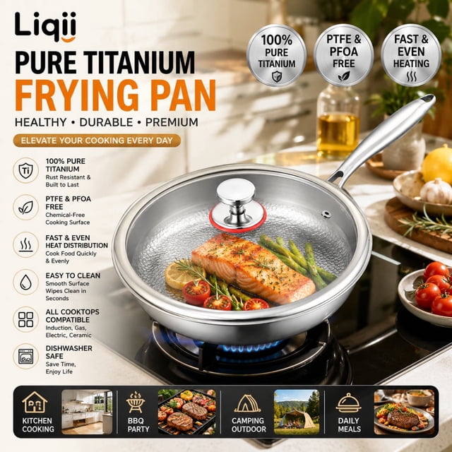 Pur Titanium Titanium Frying Pan for Cooking Pure Titanium Pan Food Grade Hammered ...