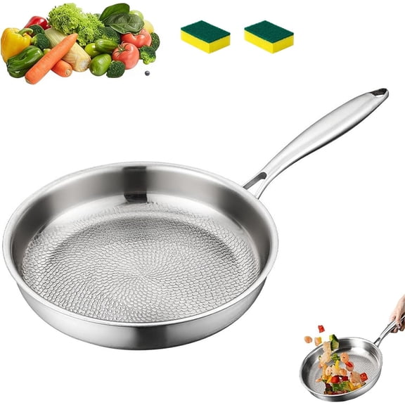 Titanium Frying Pan, Hammered Uncoated Skillet with Scratch-Resistant Surface, Compatible with Gas, Electric and Induction Cooktops