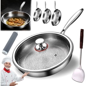 Titanium Frying Pan with Lid, 12" Titanium Cookware, 100% Pure Titanium, Non-Stick, Scratch-Resistant, Hammered Design, Heat-Resistant, Suitable for All Stovetops, Chemical-Free (With Lid,10.23in)