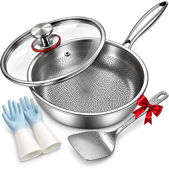Titanium Frying Pan Pro with Lid & Spatula, Uncoated Textured Skillet