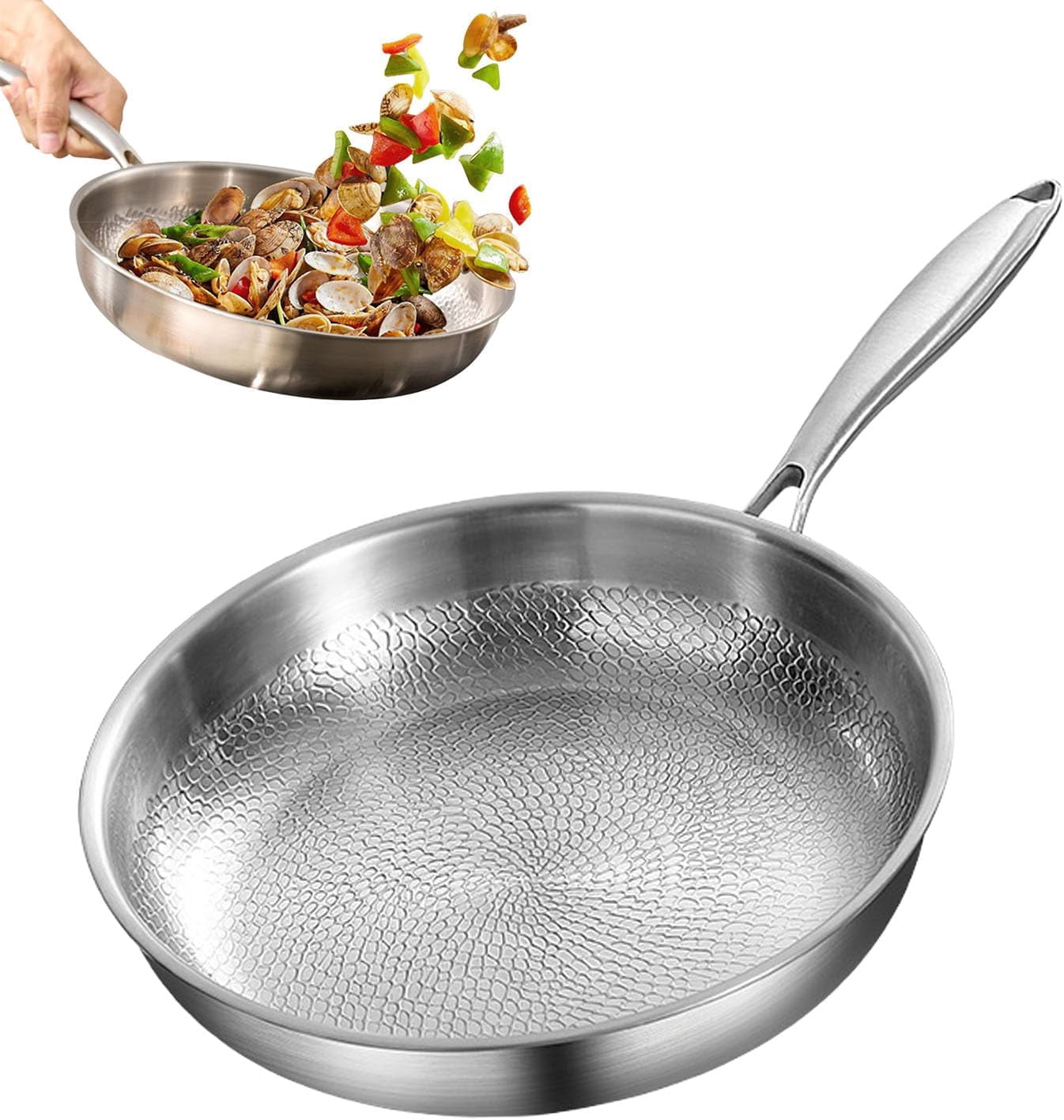 Titanium Frying Pan for Cooking, Titanium Hammered Non Stick Pans Pro (Without Lid,11.02in)