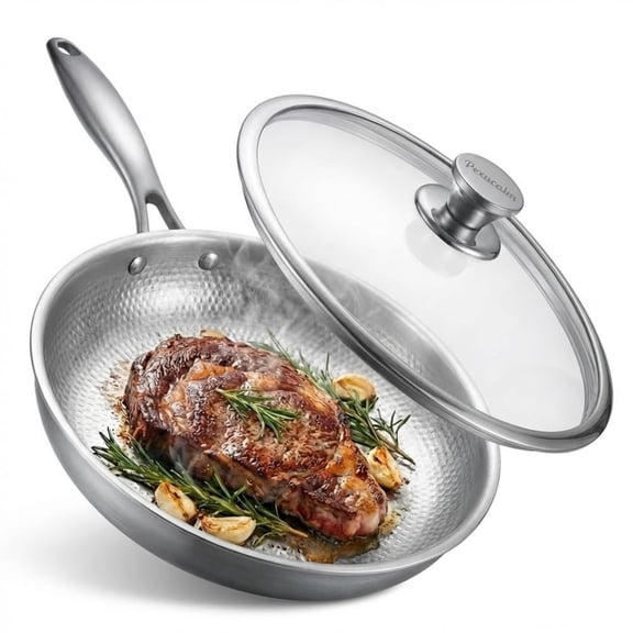 Titanium Frying Pan with Lid, 3-Ply Non-Stick Hammered Skillet, Heats Fast & Evenly, Sauciers Pan for Steak & Chicken Cooking(lxf)