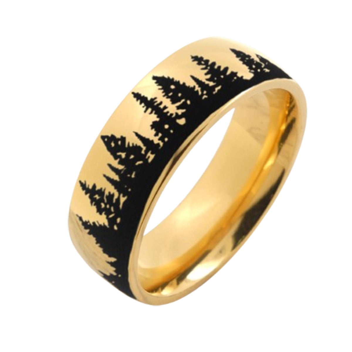 Titanium Gold Dome Fir Trees Forest Wedding Rings 8mm - Walmart.com