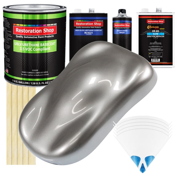 Titanium Gray Metallic Low VOC SLOW Paint 1 Gal Kit URETHANE BASECOAT Clearcoat