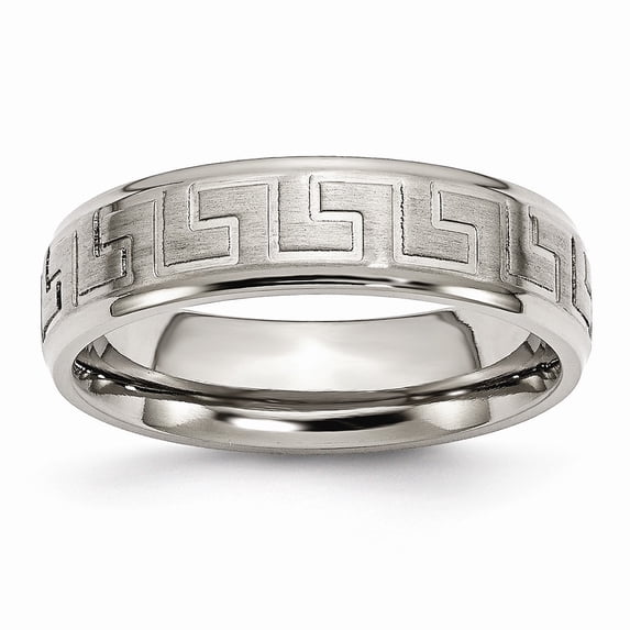 Titanium Greek Key Design 6mm Satin Polished Band - Size 7
