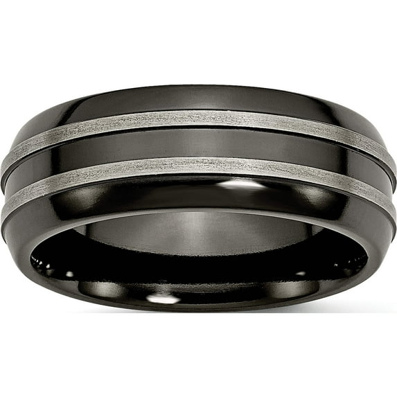 Titanium Grey & Black Ti Brushed And Polished 8mm Band (Size 12.5) Made In United States tb284-12.5