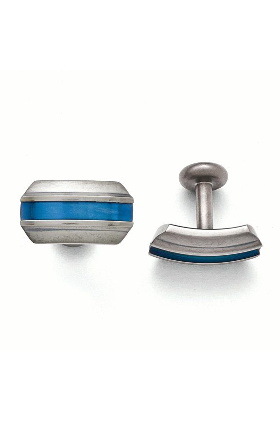 Titanium Grey Ti Brushed Blue Anodized Stripe Cuff Links