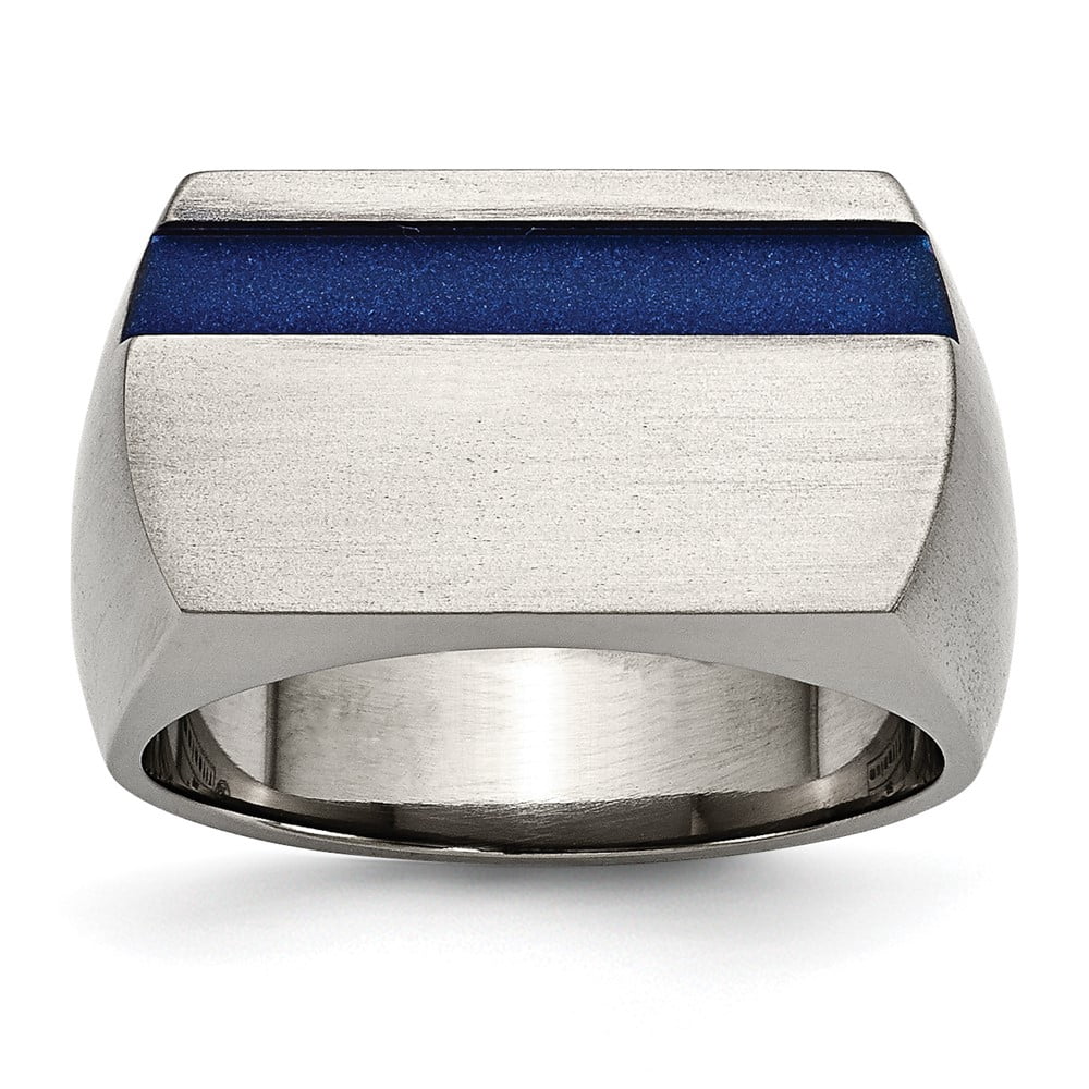 Titanium Grey Ti Brushed/Polished Blue Annodized Stripe Ring - Walmart.com