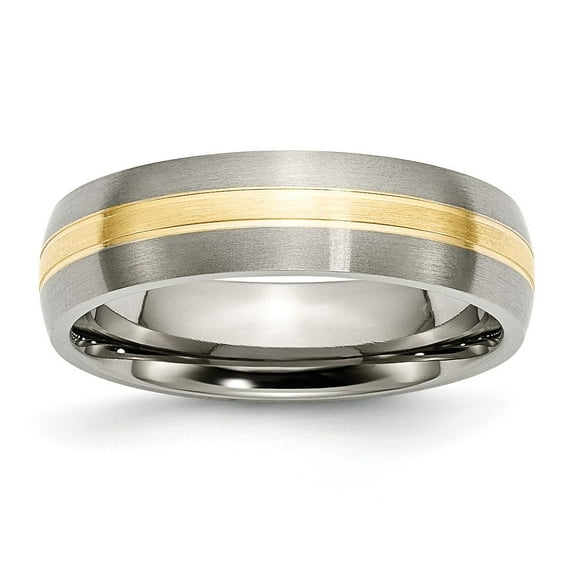 Titanium Grooved 14k Yellow-Inlay 6mm Matte Brushed Finish Wedding Band Ring Size 9