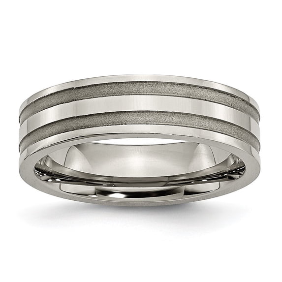 Titanium Grooved 6mm Brushed Polished Band Ring - Size 10