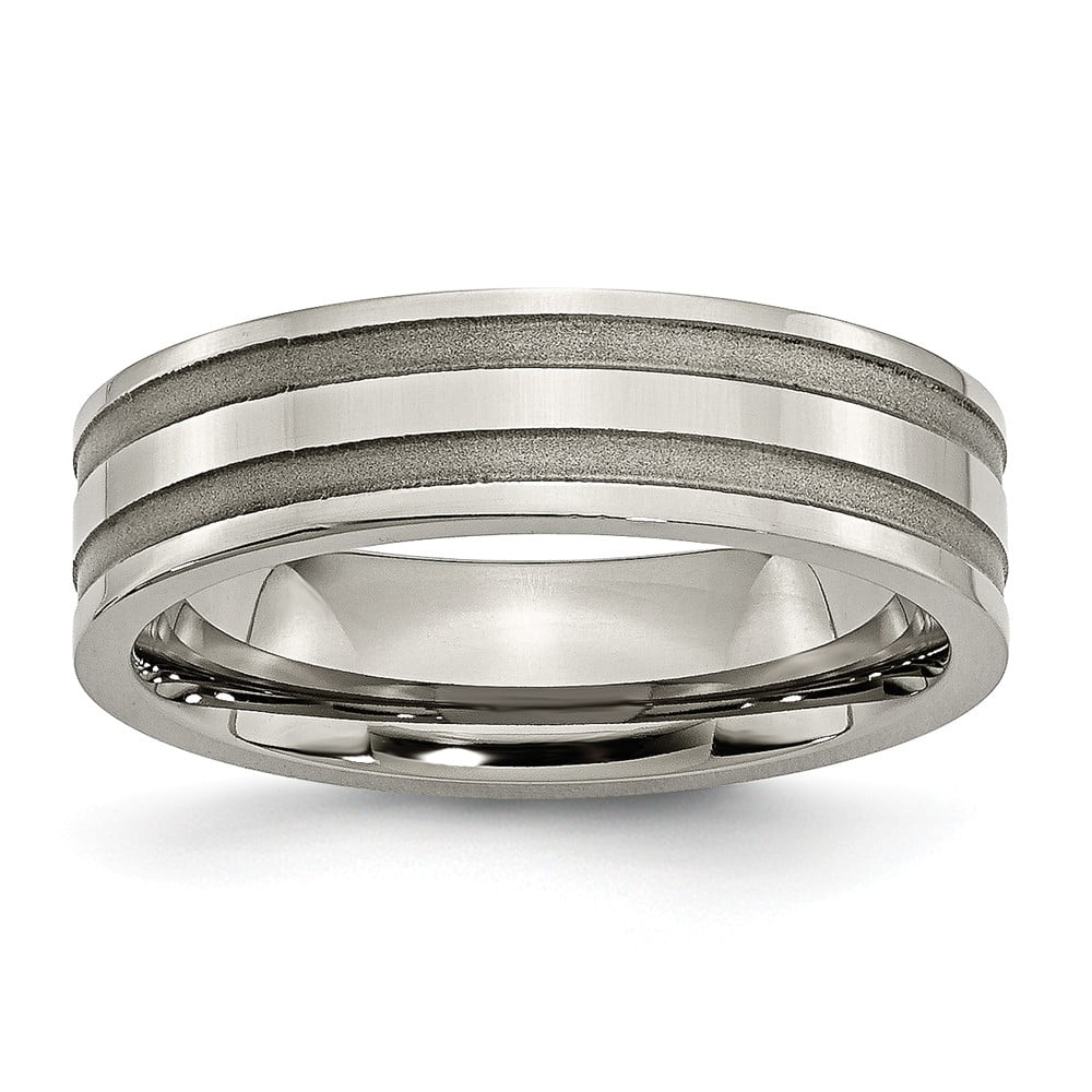 Titanium Satin & Polished Finish 2-Stone Diamonds 7mm Band Titanium Satin & Polished Finish 2-Stone Diamonds 7mm Band