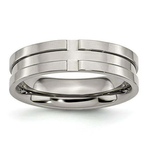 Titanium Grooved 6mm Polished Band Ring - Size 6.5