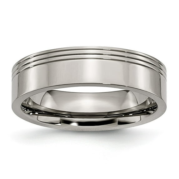 Titanium Grooved 6mm Polished Band Ring - Size 7