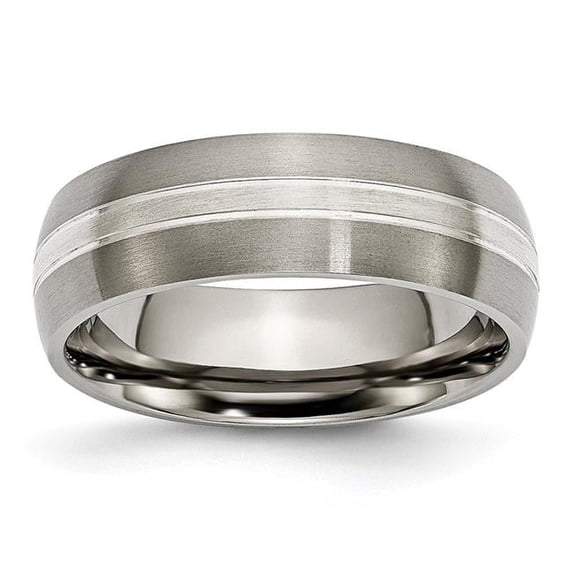 Titanium Grooved 7 mm Sterling Silver Inlay Brushed & Polished Band - Size 6