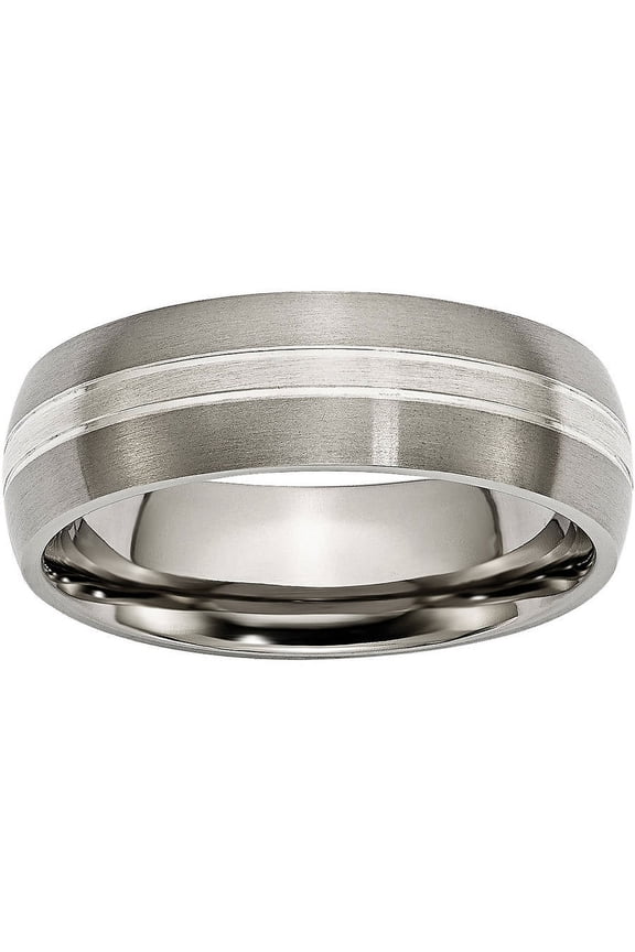 Titanium Grooved 7mm Sterling Silver Inlay Brushed/Polished Band