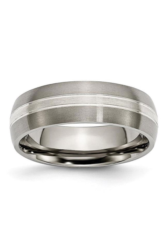 Titanium Grooved 7mm Sterling Silver Inlay Brushed/Polished Band