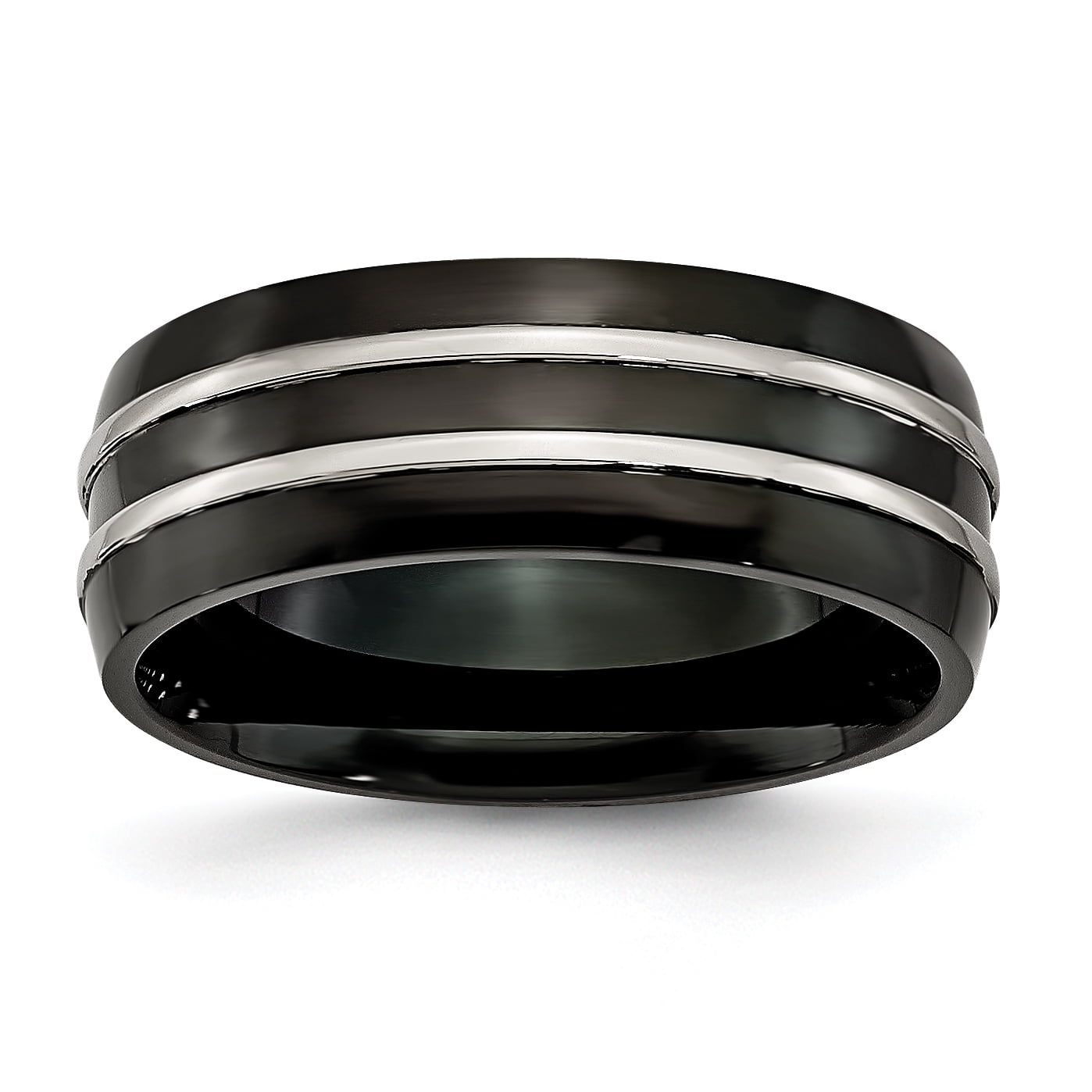 Titanium Grooved 8mm Black IP-plated Brushed Polished Band
