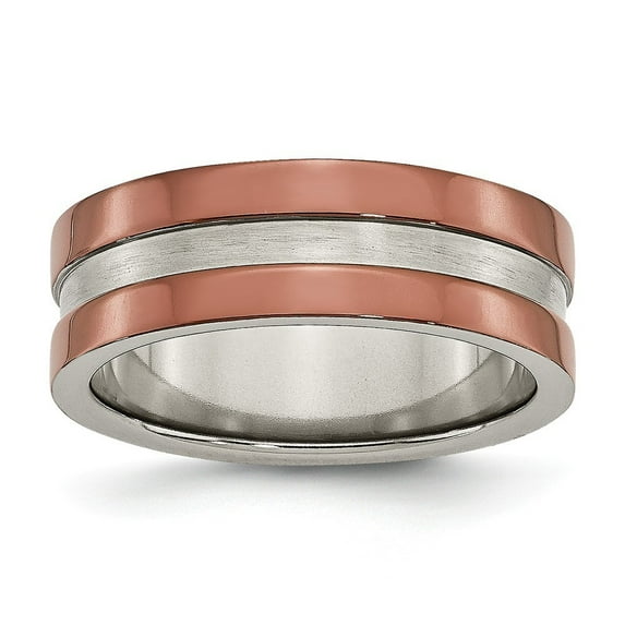 Titanium Grooved 8mm Brown Plated Band Ring - Size 10