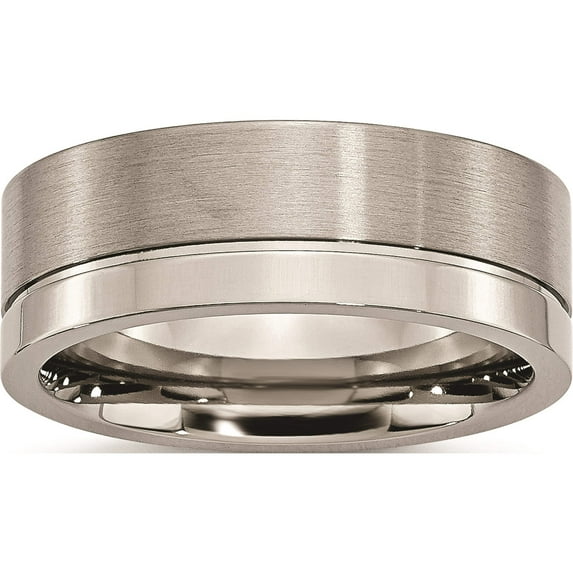 Titanium Grooved 8mm Brushed And Polished Band (Size 6) Made In China tb61-6