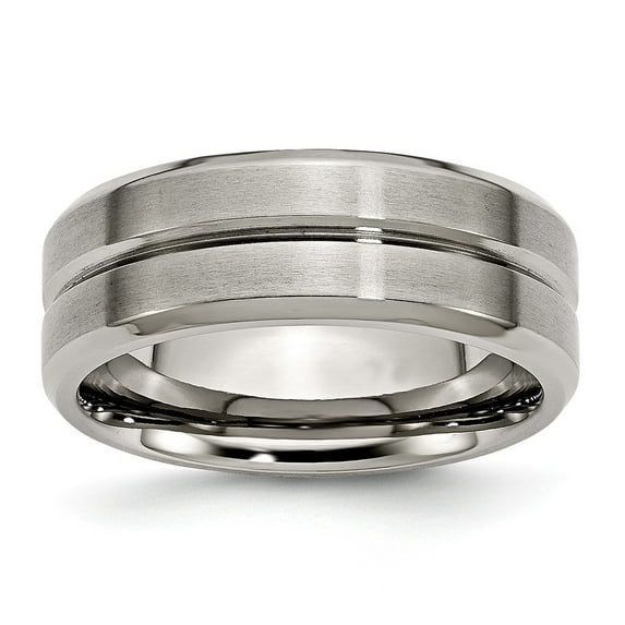 Titanium Grooved 8mm Brushed Polished Band Ring - Size 13