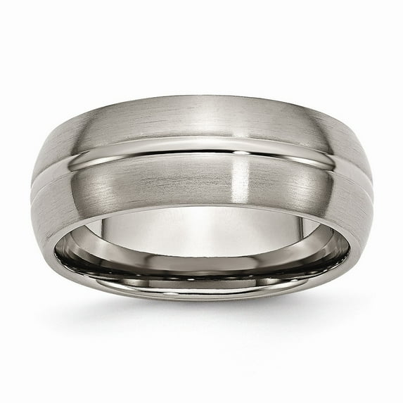 Titanium Grooved 8mm Brushed and Polished Band Ring - Size 8