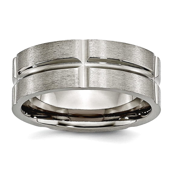 Titanium Grooved 8mm Brushed Polished Band Ring Size 8.5 - Jewelry Gift for Mom