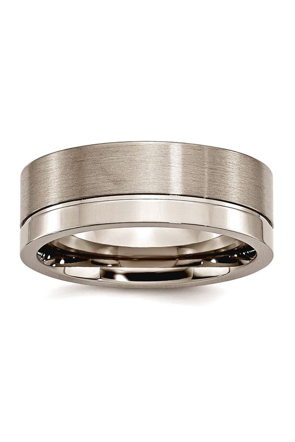 Titanium Grooved 8mm Brushed Polished Band Ring Size 8.5 - Band Style Ring for Women and Men