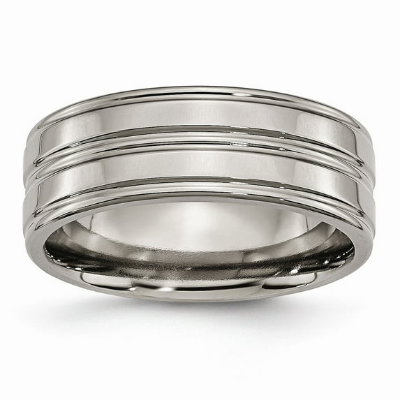 Titanium Grooved 8mm Polished Band Ring - Size 8