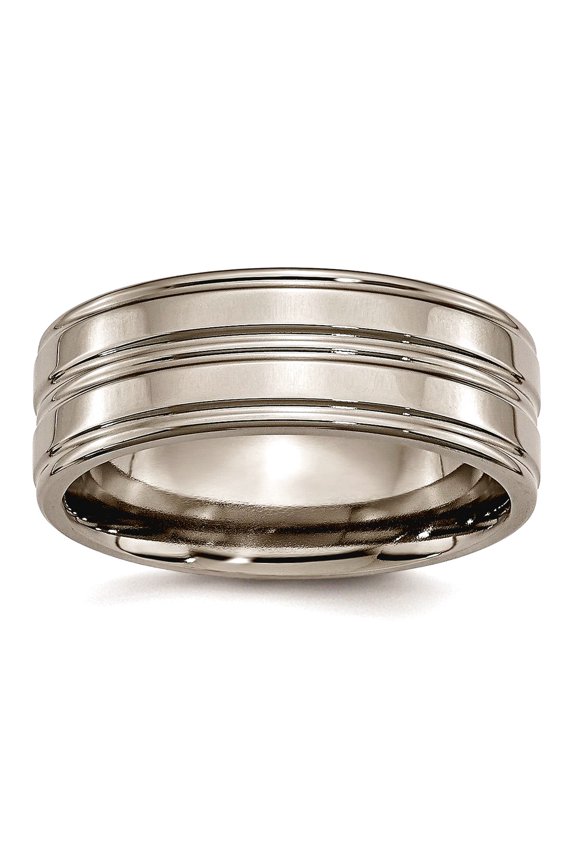 Titanium Grooved 8mm Polished Band Ring Size 12 - Band Style Ring for Women and Men