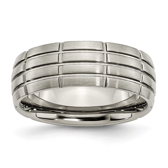 Titanium Grooved 8mm Satin Band Ring - Size 10