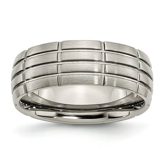 Titanium Grooved 8mm Satin Band Ring - Size 7.5