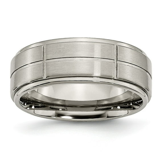 Titanium Grooved 8mm Satin and Polished Band Ring - Size 6