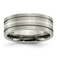 thumbnail image 1 of Titanium Grooved 925 Sterling Silver-Inlay 8mm Men's Matte Brushed Finish Wedding Band Ring Size 8.5, 1 of 7