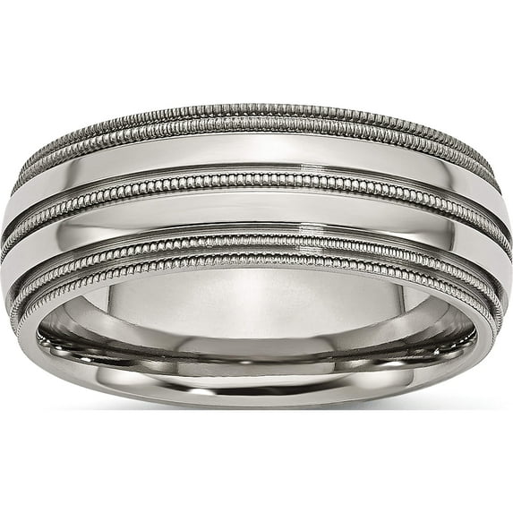 Titanium Grooved And Beaded Edge 8mm Polished Band (Size 8.5) Made In China tb136-8.5
