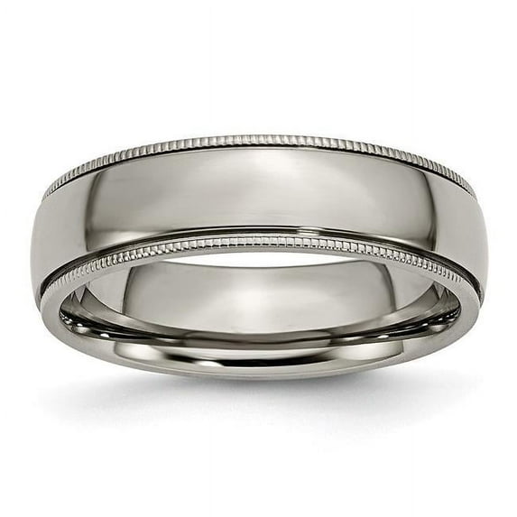 Titanium Grooved & Beaded Edge 6 mm Polished Band - Size 8.5