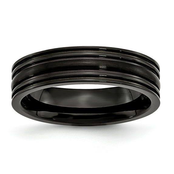 Titanium Grooved Black IP-plated 6mm Brushed and Polished Band S:12