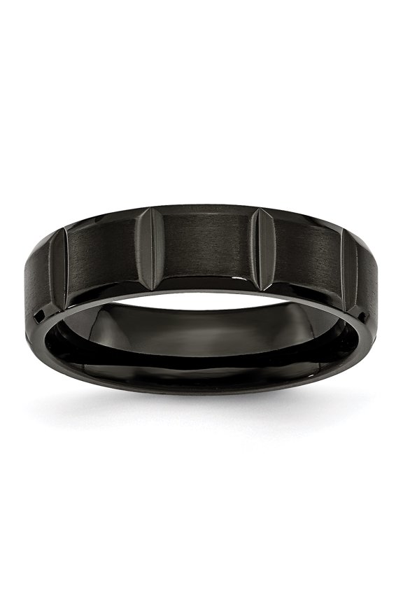 Titanium Grooved Black IP-plated 6mm Engravable Brushed and Polished Band