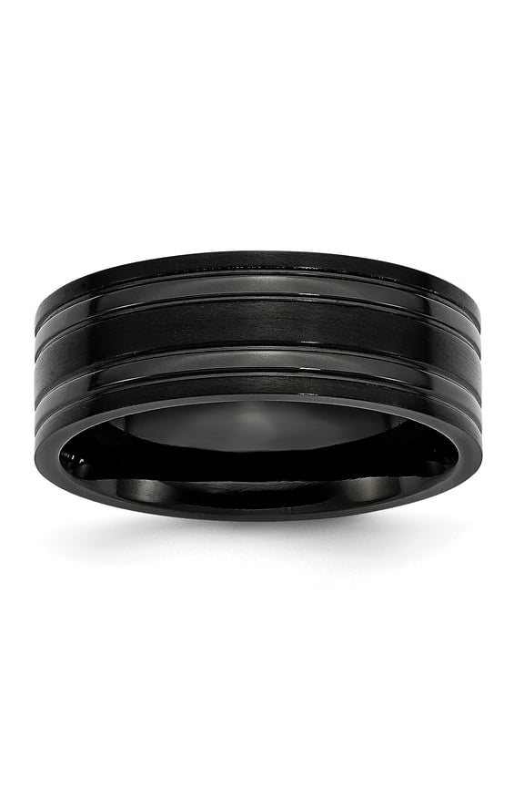 Titanium Grooved Black IP-plated 8mm Brushed and Polished Band