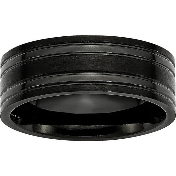 Titanium Grooved Black IP-plated 8mm Brushed and Polished Band
